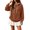 Light Brown, variant on Yungyresw Solid Color Sweatshirs for Women Drawstring Hoodie Ribbed Hem Long Sleeve Pullover Oversized Fit Kangaroo Pocket Winter Layering