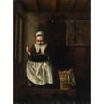 thumbnail image 2 of Nicolaes Maes 11x14 Black Ornate Wood Framed Double Matted Museum Art Print Titled: A Girl Sewing, 2 of 5