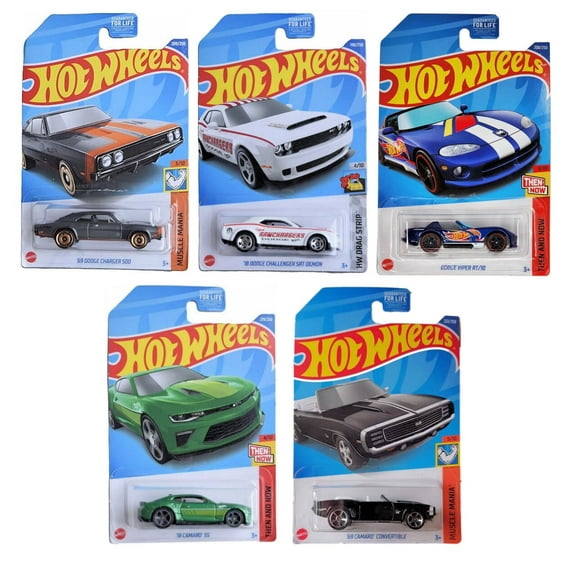 Hot Wheels 2022 Muscle Cars Set of 5 Diecast Vehicles L2593 Chargers Camaros Viper