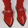 thumbnail image 3 of YDN Women Lovely Pointed Toe Mary Jane Flats Single Strap Buckle Low Heels Fancy Ballroom Dress Shoes Size 16 Red, 3 of 4