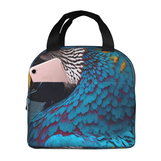 Easygdp Modern Style Blue Parrot Bolsa Térmica Premium - Tela Oxford Impermeable, Gran Capacidad, Bolsillo Frontal, Unisex para Trabajo, Escuela, Actividades al Aire Libre y Picnics