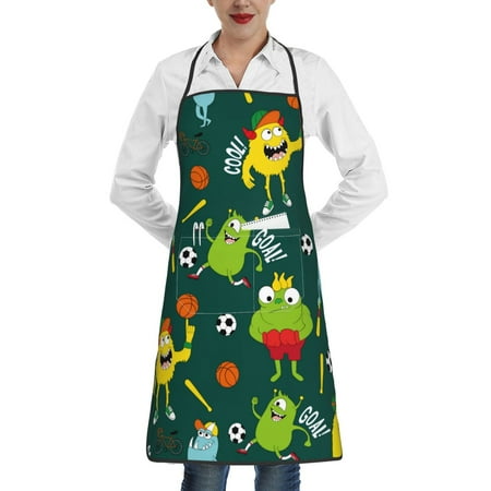 

Gaeub Sport Monster Kitchen Cooking Aprons Adjustable Bib Apron Waterdrop and Oil Resistant Kitchen Chef Apron for Women Men