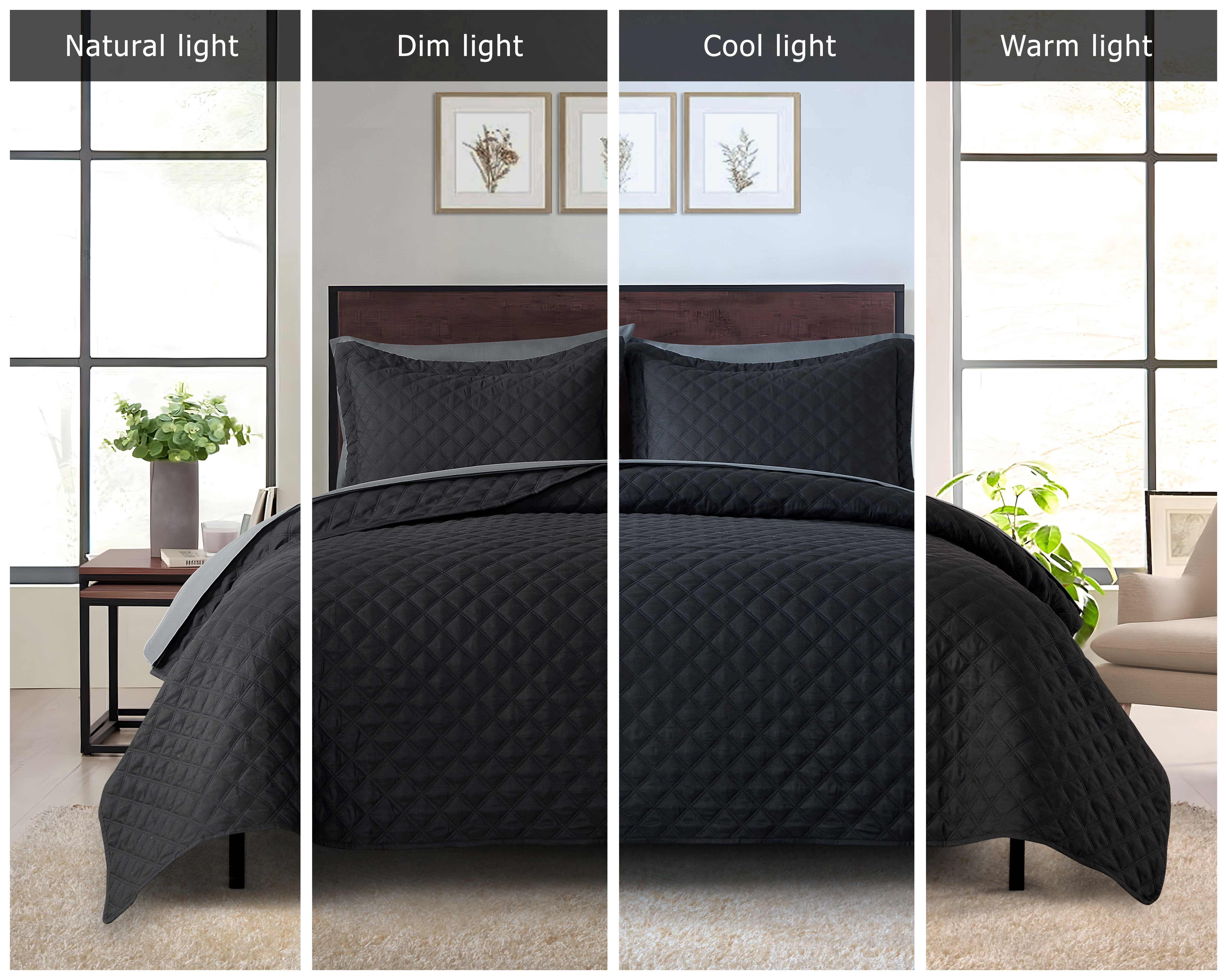 Mainstays All in One Lightweight Quilt Set and Sheet Set -7 Piece, King, Black