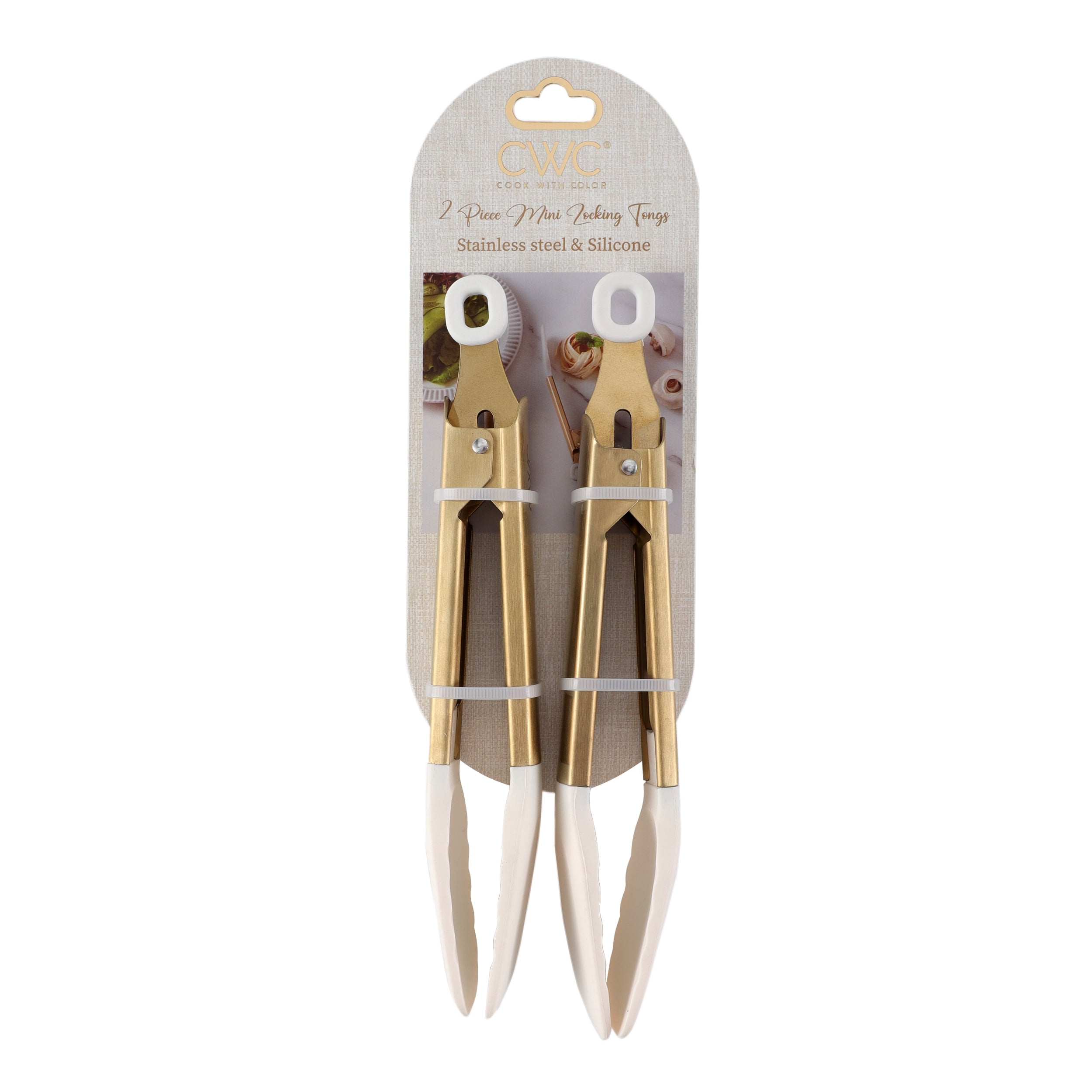Cook with Color Mini Silicone Tongs – Heat Resistant, Non-Slip Grip, Compact, Cream