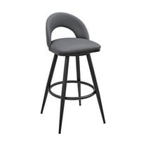 Armen Living Lottech 26" Metal & Faux Leather Counter Stool in Black/Gray