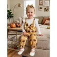 thumbnail image 5 of Cjfdfy Newborn Baby Girl My First Thanksgiving Outfit Infant Baby Girls Fall Winter Clothes Bubble Romper Cute Turkey Print Bowknot Long Sleeve Fake Two-Pieces Bodysuits Jumpsuits with Headband, 5 of 9