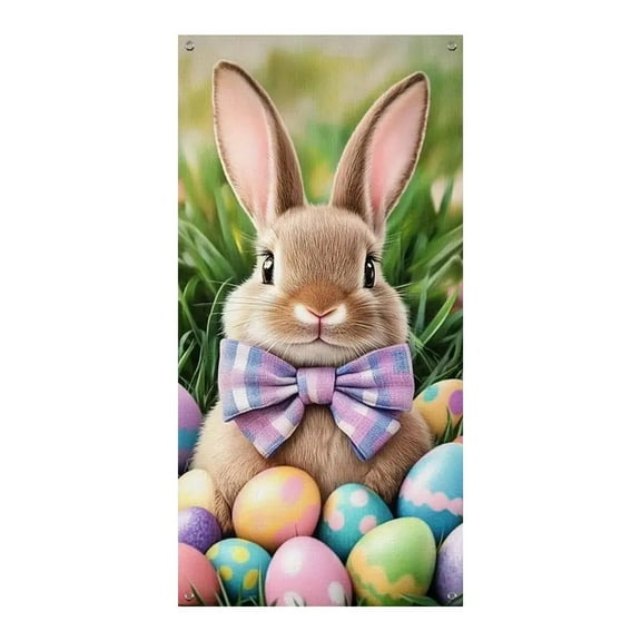 CASAFUN Easter Bunny Easter Wreaths Decorations Easter Wreaths for Front Door, Cute Bunny Colorful Eggs Hanging Sign for Front Porch Window Wall Farmhouse Indoor Outdoor