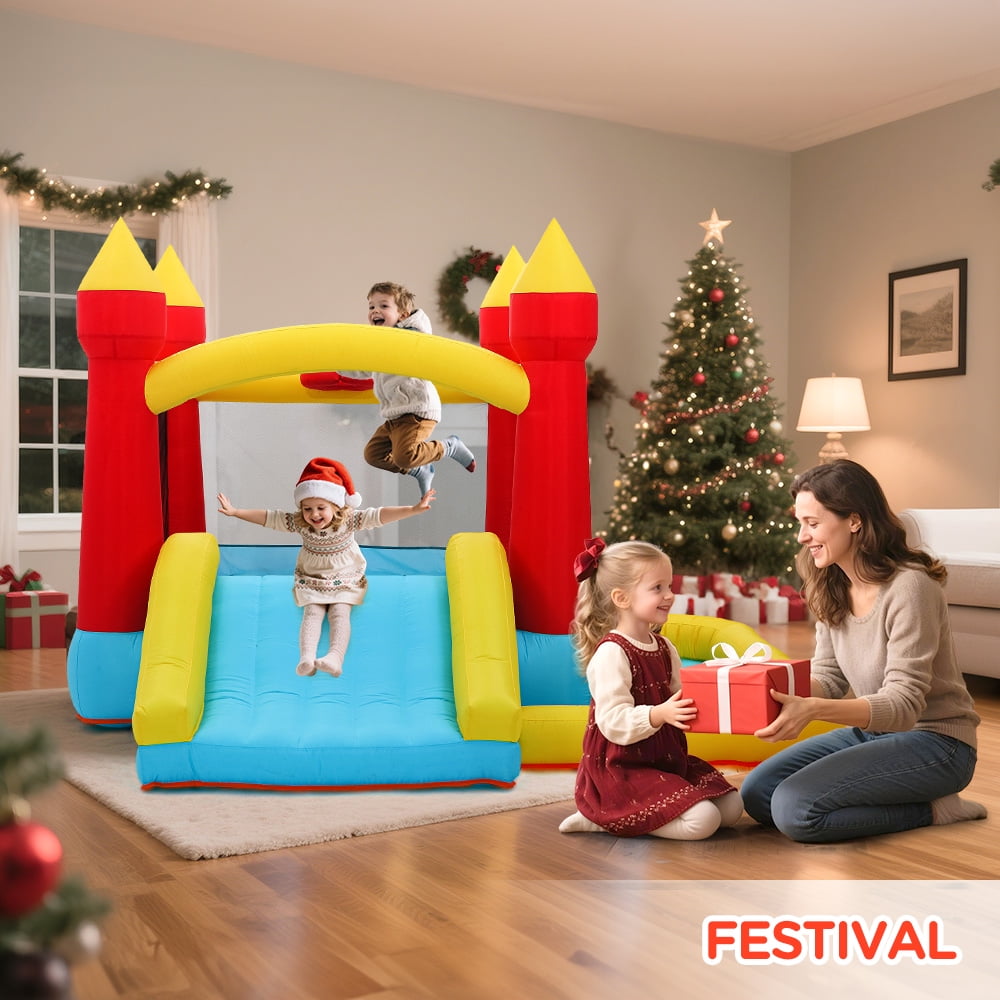 Toiyjofe Inflatable Bounce House with Slide & Ball Pit, Kids Bouncy Castle with Blower, Backyard Play Center for Kids 3-6, Indoor Outdoor Party Use