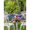 thumbnail image 3 of Outdoor Tablecloth with Umbrella Hole for Patio/Picnic/Party/Camping, Independence Day Waterproof Table Cloth Round Cover Washable, American Flag Star Floral Gray Wood (Dia 54"), 3 of 9