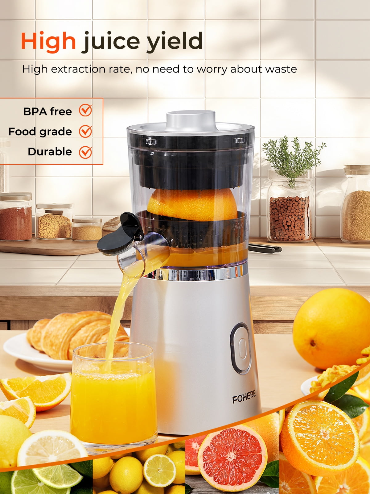 Rise By Dash Electric Citrus Juicer with Easy Pour Spout