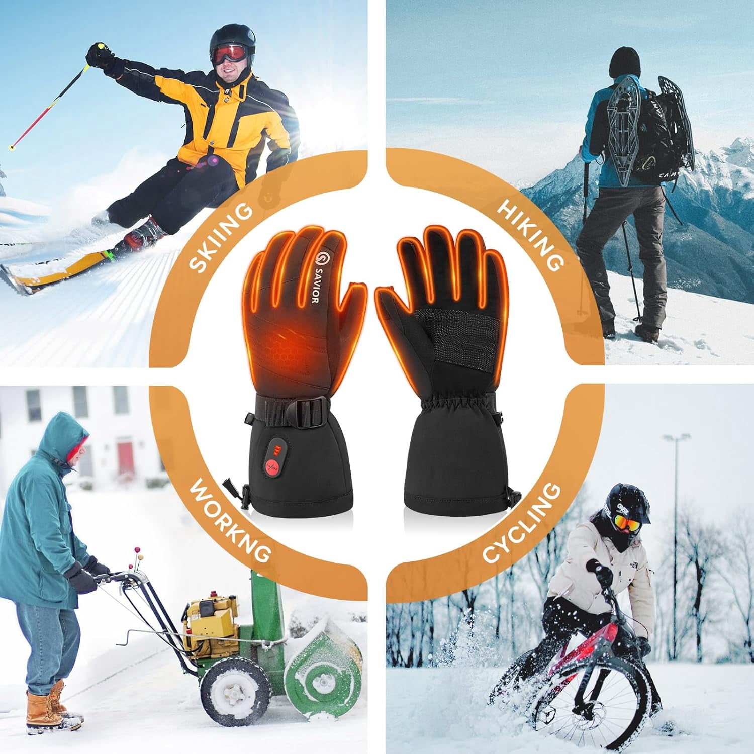 SAVIOR HEAT Heated Gloves for Men & Women - 3 Heat Levels, Rechargeable 7.4V 2200mAh, Touchscreen Water-Resistant, Ideal for Skiing, Snowboarding, Hiking, Outdoor Work
