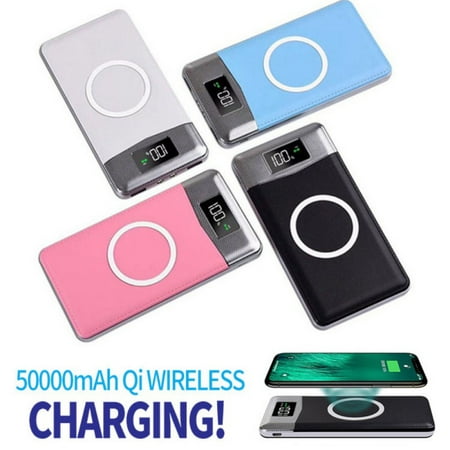 500000mAh Power Bank Qi Wireless Charging 2 USB LCD LED Portable Battery (Best Way To Charge Multiple Devices)
