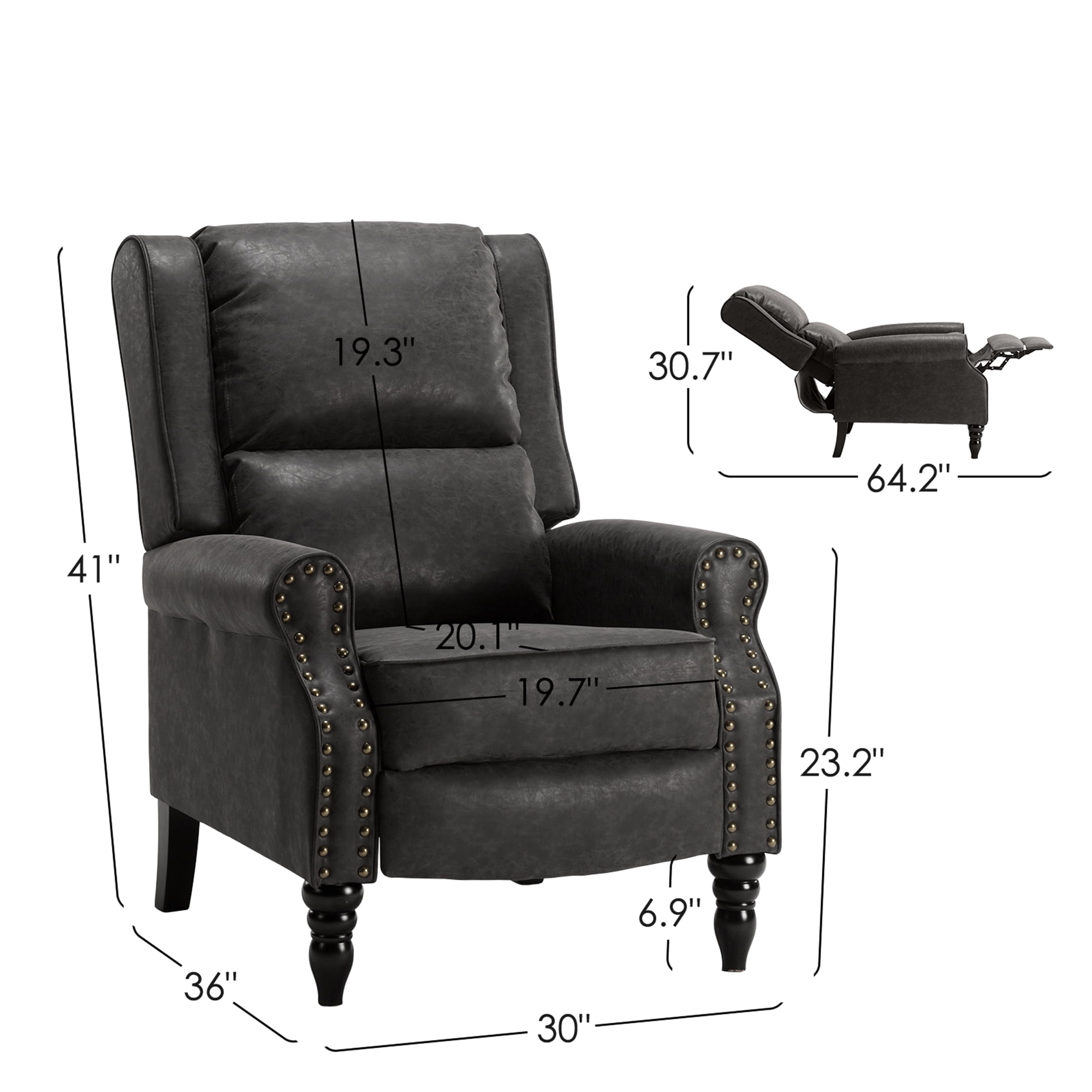 MAYEERTY Gray Faux Leather Pushback Recliner Chair, Ergonomic Design for Living Room, Bedroom & RV