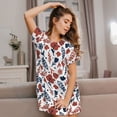 thumbnail image 3 of Honeii Red Blue Leaves Print Women's Loose Short Sleeve Nightgown, Soft Cotton Sleepwear, Comfy Loose Fit Pajama Dress for Sleep and Lounge, 3 of 6