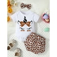 thumbnail image 2 of Wassery Baby Girls Summer Outfits 0-24M Newborn Short Sleeve Letters Print Romper T-shirt Rugby Short Trousers Headband Infant 3Pcs Clothes, 2 of 9