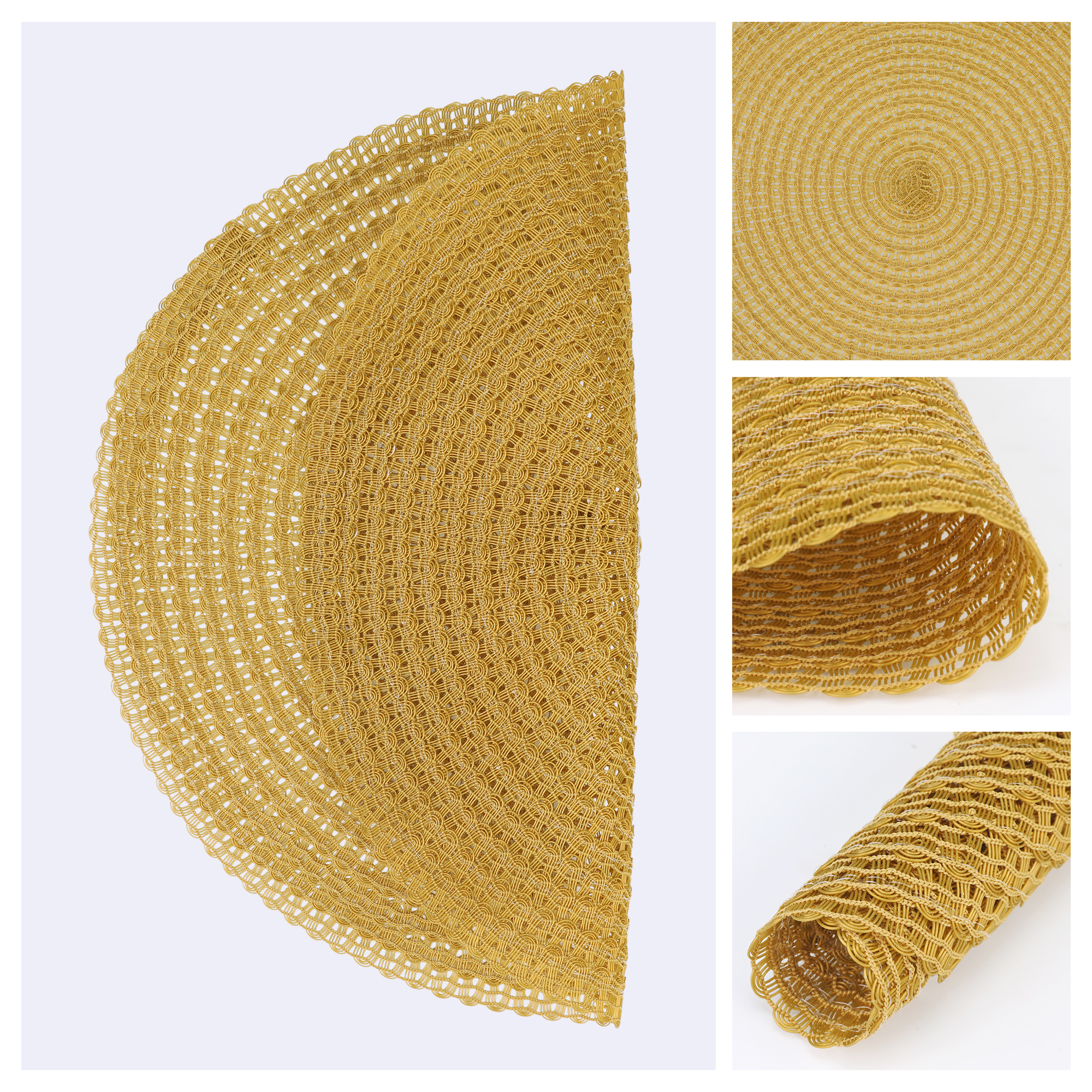 Unique Bargains Set of 6 Round Woven Placemats for Dining Table Yellow
