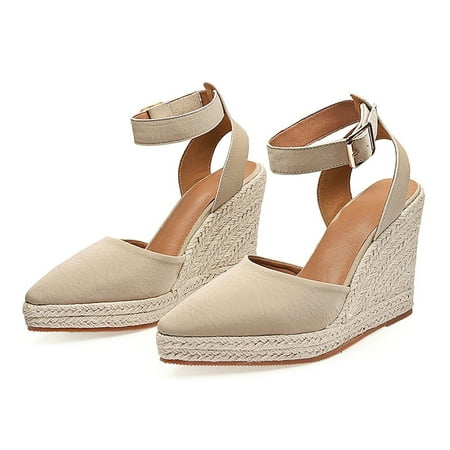 

Cathalem Casual Sandals for Women 8 Wide Women s New Slope Heel Thick Bottom High Heel Pointed Straw Clear Flat Sandals for Women Beige 7