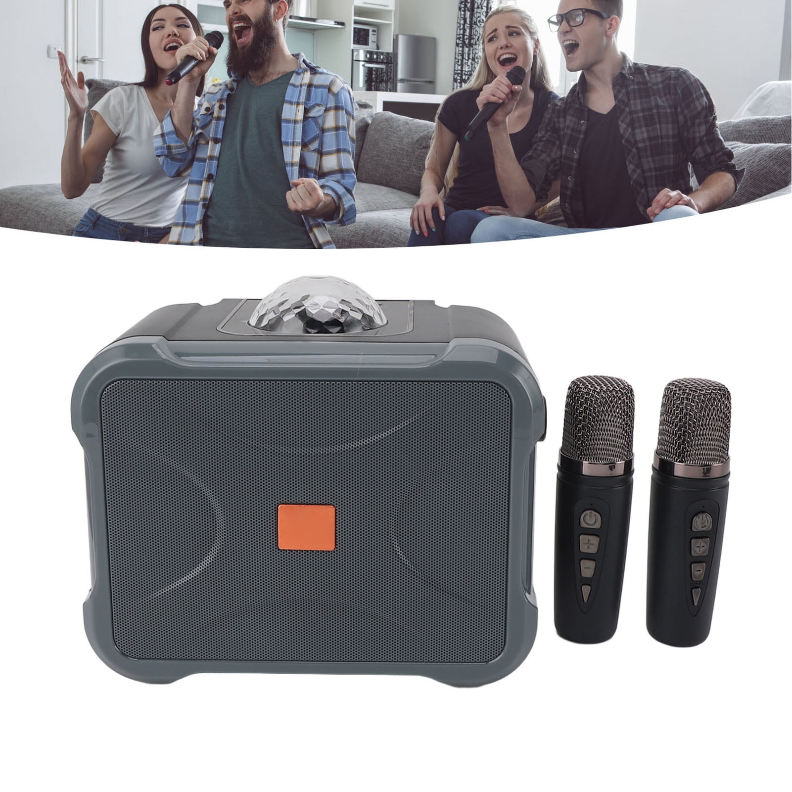 Suodoka Portable Wireless Bluetooth Speaker with Dual Mic Karaoke Machine for Kids Adults Grey (8.66 in / 22 cm)