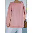 thumbnail image 1 of POGLIP Women's Pink Frayed Trim Side Slit Loose Sweatshirt, 1 of 6