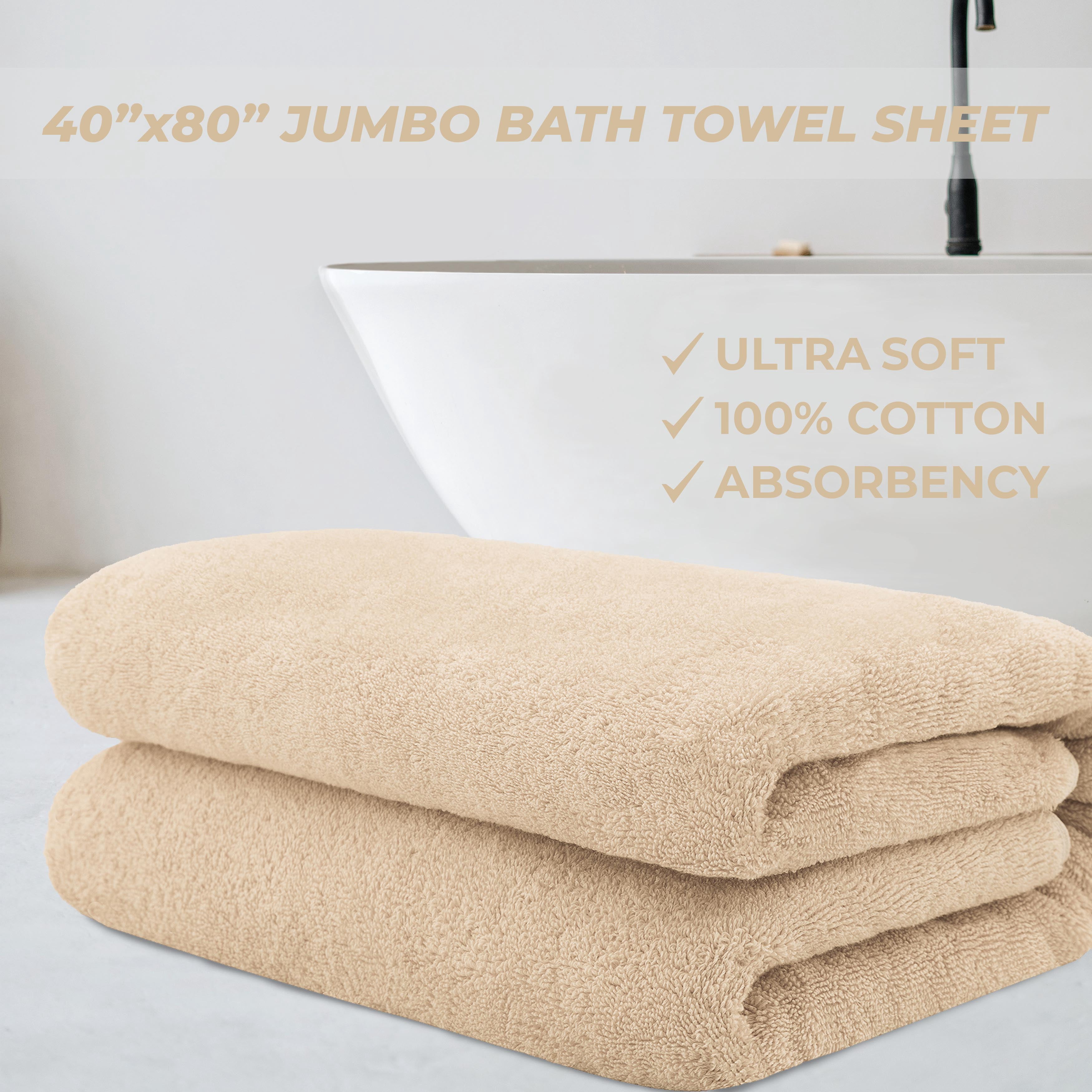 Cotton Paradise 100% Cotton 40 by 80 inches Bath Sheet, Soft Absorbent Quick Dry Towels for Bathroom, Beige