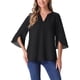 thumbnail image 1 of Blusa de malla con cuello en V y mangas 3/4 de INSPIRE CHIC para mujer, 1 of 6