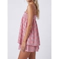 thumbnail image 4 of Women 2 Piece Lounge Set Plaid Summer Pajama Set Sleeveless Peplum Cami Top and Wide Leg Shorts Set Beachwear Vacation Outfits, 4 of 8