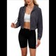 thumbnail image 1 of Sudadera con Capucha y Cremallera para Mujer, Cárdigan Corto, Sudadera con Capucha y Cordón, Top Informal de Larga. Gris Oscuro L, 1 of 10