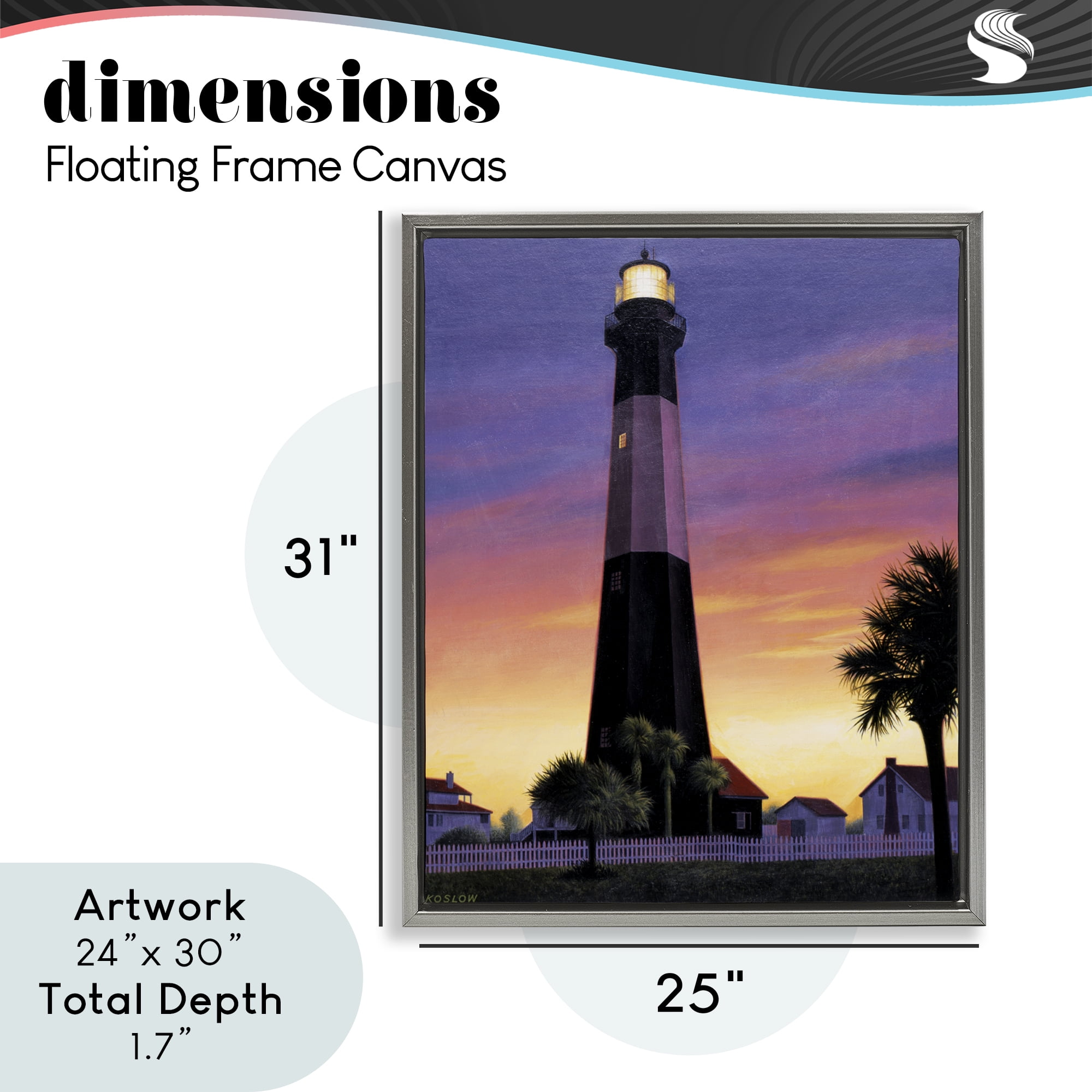 Georgia Tybee Island Lighthouse Gray Framed Floater Canvas Wall Art, design by Wind River Studios