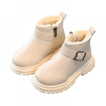 

Xmarks Baby Girls Low Heels Ankle Boots Kids Side Zipper Velvet Booties White US 10