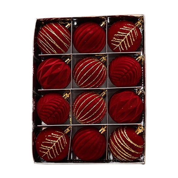 12 Pack, Christmas Tree Ornaments Set, Burgundy Velvet Christmas Ornaments, 2.5 Inch Flocked Christmas Ball Ornaments with Gold Accents, Shatterproof Hanging Decorations for