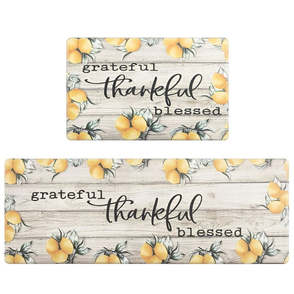 LAMIRO Kitchen Floor Mats 2Pcs,Anti Fatigue Kitchen Rugs and Mats Farmhouse Lemons Non-Skid Cushioned Floor Comfort Mat for Kitchen,Doorway,Sink,Laundry,17