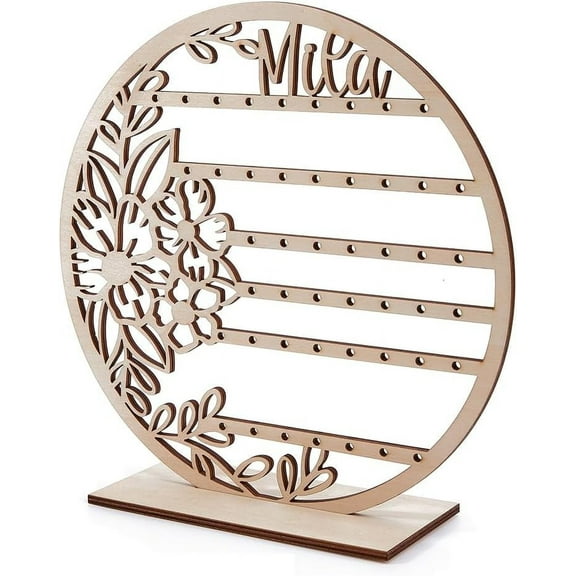 1Set 6-Tier Round Earring Display Stands Wooden Earring Organizer Pendant Hanging Jewelry Holder Carved Hollow Flower Earring Oganizer Holder with Base for Earrings Necklaces Rings Ornament