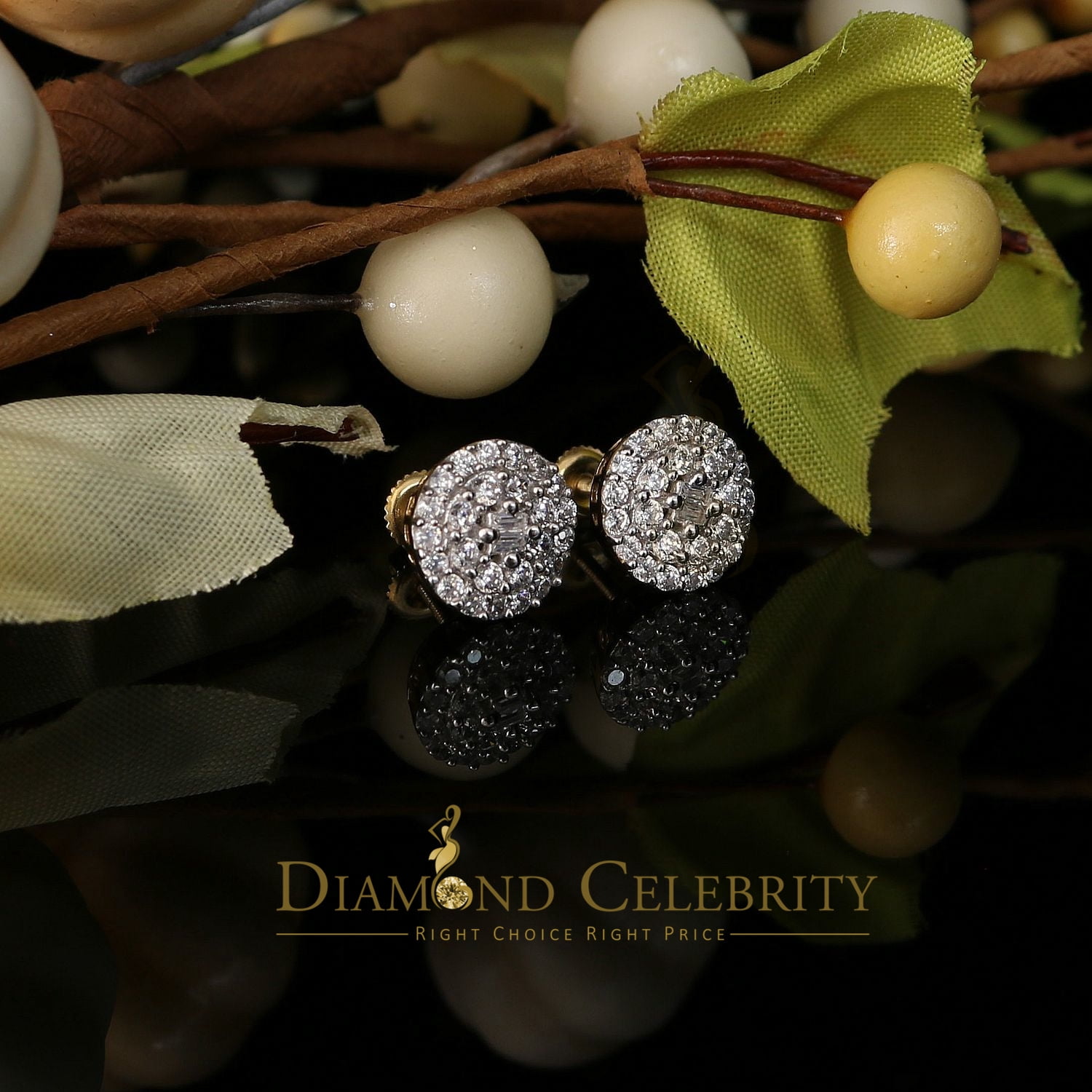 Diamond Celebrity's 925 Yellow Sterling Silver 1.86ct Cubic Zirconia Round Women's Stud Earrings