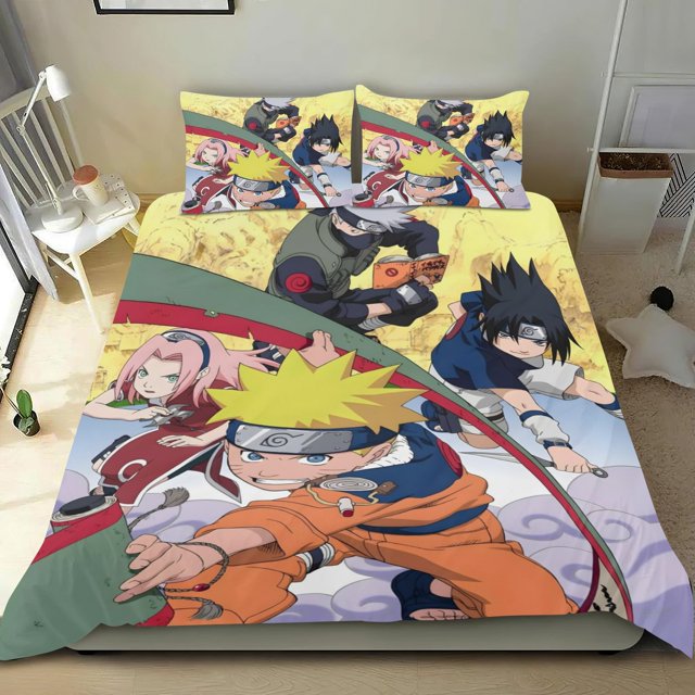 NARUTO Conjunto de sábanas temático, trío de piezas, cómodo y amigable con la piel, diseño único, regalo de decoración para el hogar para familiares, amigos y fans, 90 cm * 190 cm