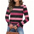 thumbnail image 5 of Stralyhd Striped Blouses for Womens Basic Lightweight Long Sleeve Round Neck Tops Fashion Puff Sleeve Button Cuff Pullover Tops ﻿Business Casual Fall Spring Outfits Pink S, 5 of 6