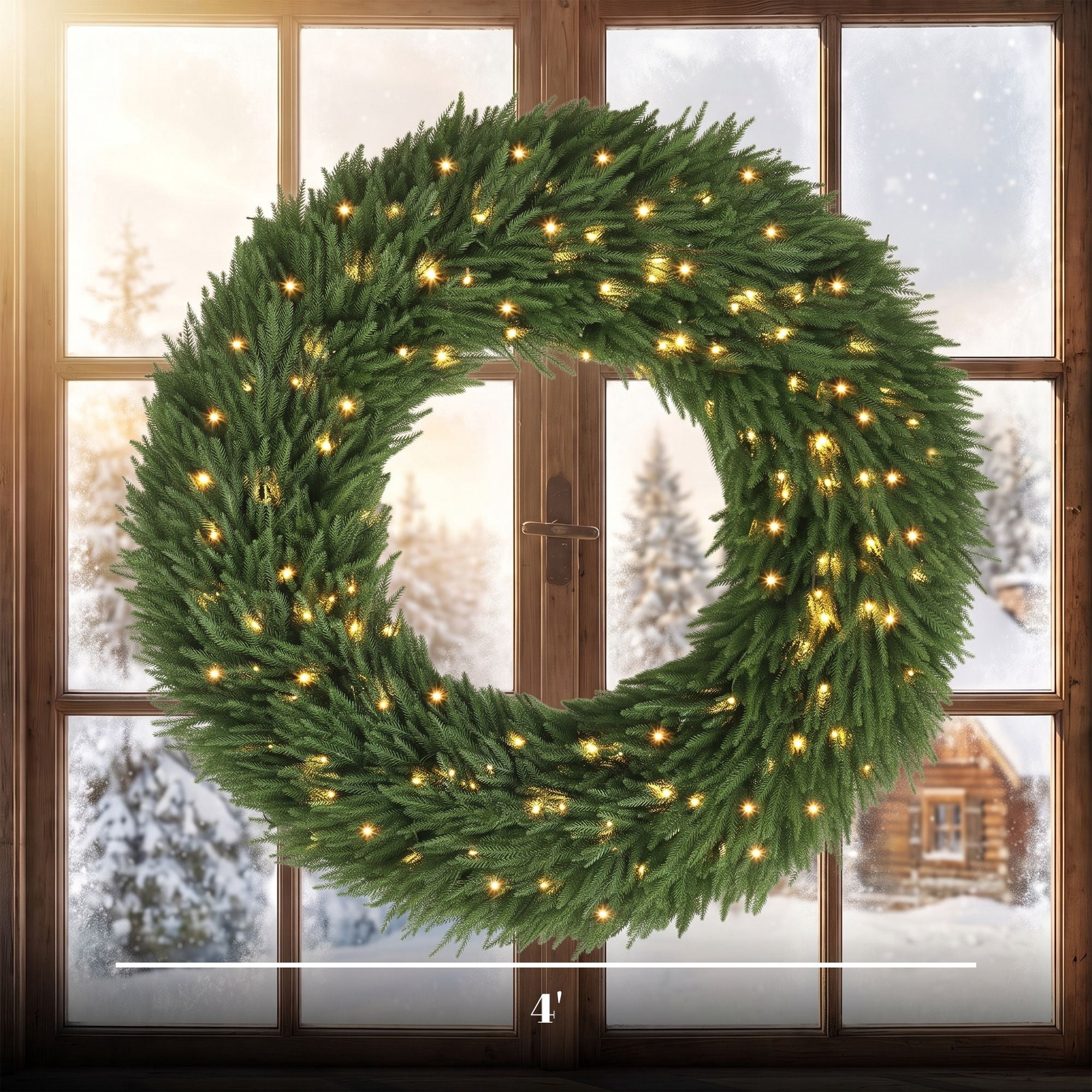 Pre-Lit Artificial Christmas Wreath, 48 in Norfolk Pine with 150 Warm White LED Lights, 770 Tips, Indoor and Covered Outdoor Holiday Door Decor