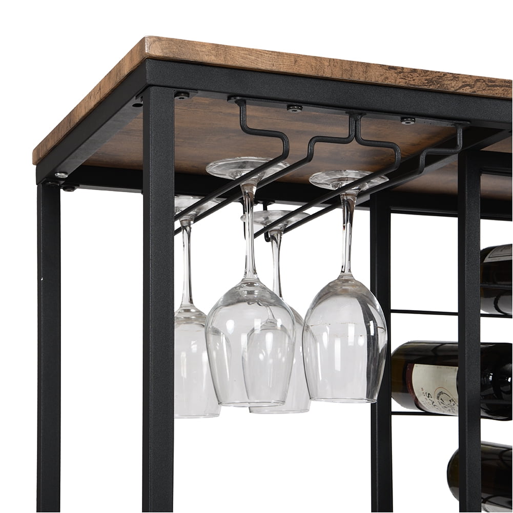 Private Jungle Industrial Wine Rack Table with Glass Holder, Wine Bar Cabinet with Storage,Brown Private Jungle Industrial Wine Rack Table with Glass Holder, Wine Bar Cabinet with Storage,Brown