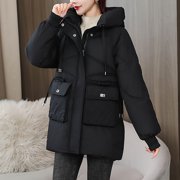 HongQid Women's Puffer Coat Winter Quilted Jacket Zip Up Fleece Lined Down Jacket Windproof Warm Thicken Hooded Parka Coat