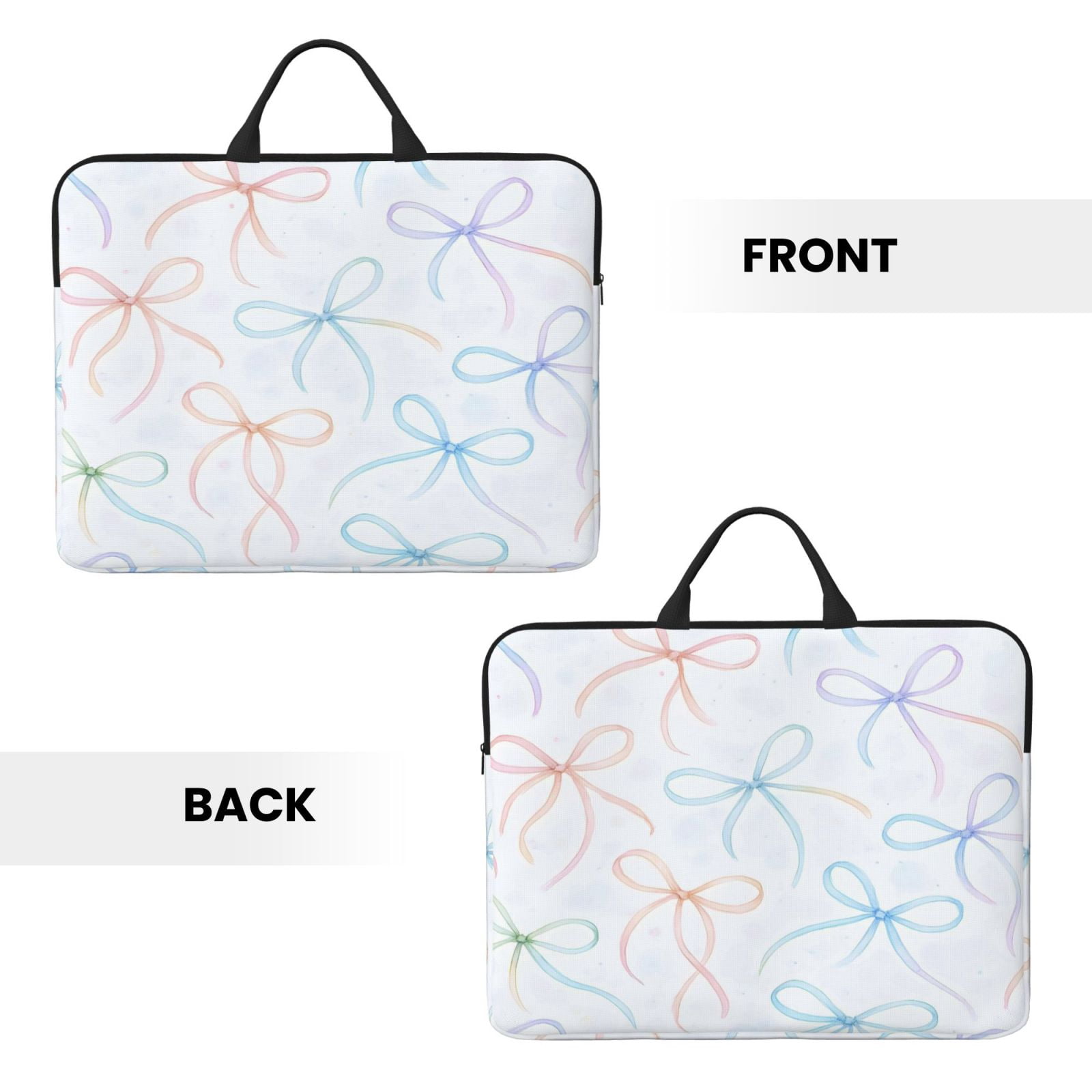 Laptop Sleeve Bag For Women Men 14inch Waterproof Durable Protective Computer Carrying Cover Handle Laptop Case Bag Watercolor Thin Rainbow Ribbon Bow Pattern