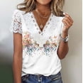 thumbnail image 1 of TaTaai Spring Floral Printed Pullover for Women， V Neck Short Sleeve Casual Top， Lightweight Loose Fit Blouse for Daily Outfits Gift, 1 of 5