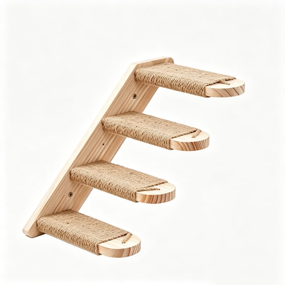 Homenest Wall Mounted Cat Climbing Set, Solid Wood Cat Stairway with Jute Scratching Cat Shelf, DIY Indoor Cat Wall Steps 13.8x7.9 in