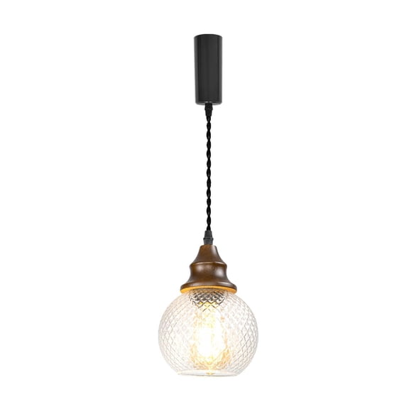 KAYYELAMP 3.2ft Adjustable Cord H-Type Track Pendant E26 Walnut Base Clear Glass Ball Shade Hanging Light Vintage Decor for Kitchen Farmhouse 1 Pcs(No Bulb, Track)