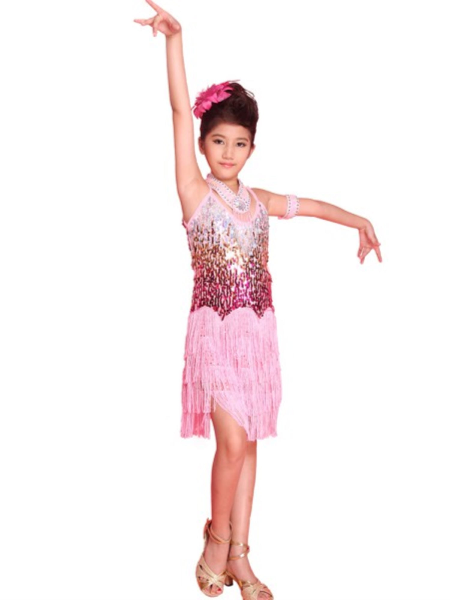 Children's Tassels Latin Dancewear Costumes Kid Ballroom Salsa Rumba Dance Dress 