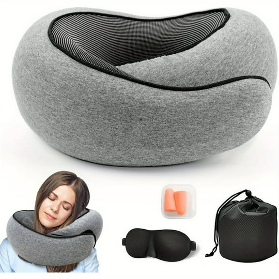 Memory Foam U-Shaped Travel Pillow, Cover, Portable Neck Support for Airplane, Car, Office - Spot-Clean, 30-Stick Fine, Plain Weave, Sanded Craftsmanship, Neck Cushion with Anti-Stick Design