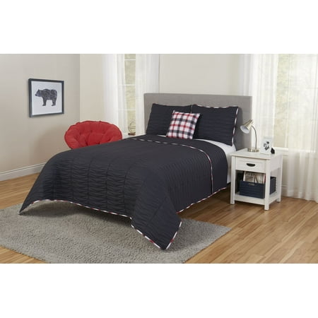 Better Homes & Gardens Ultra Soft Nellie Plaid 3-Piece Quilt Set, Twin/Twin-XL, Gray