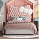 thumbnail image 1 of Bonito cabecero de cuero rosa, cama individual, cama para niños, muebles de diseño de princesa, cama individual, marco de madera, 1 of 4