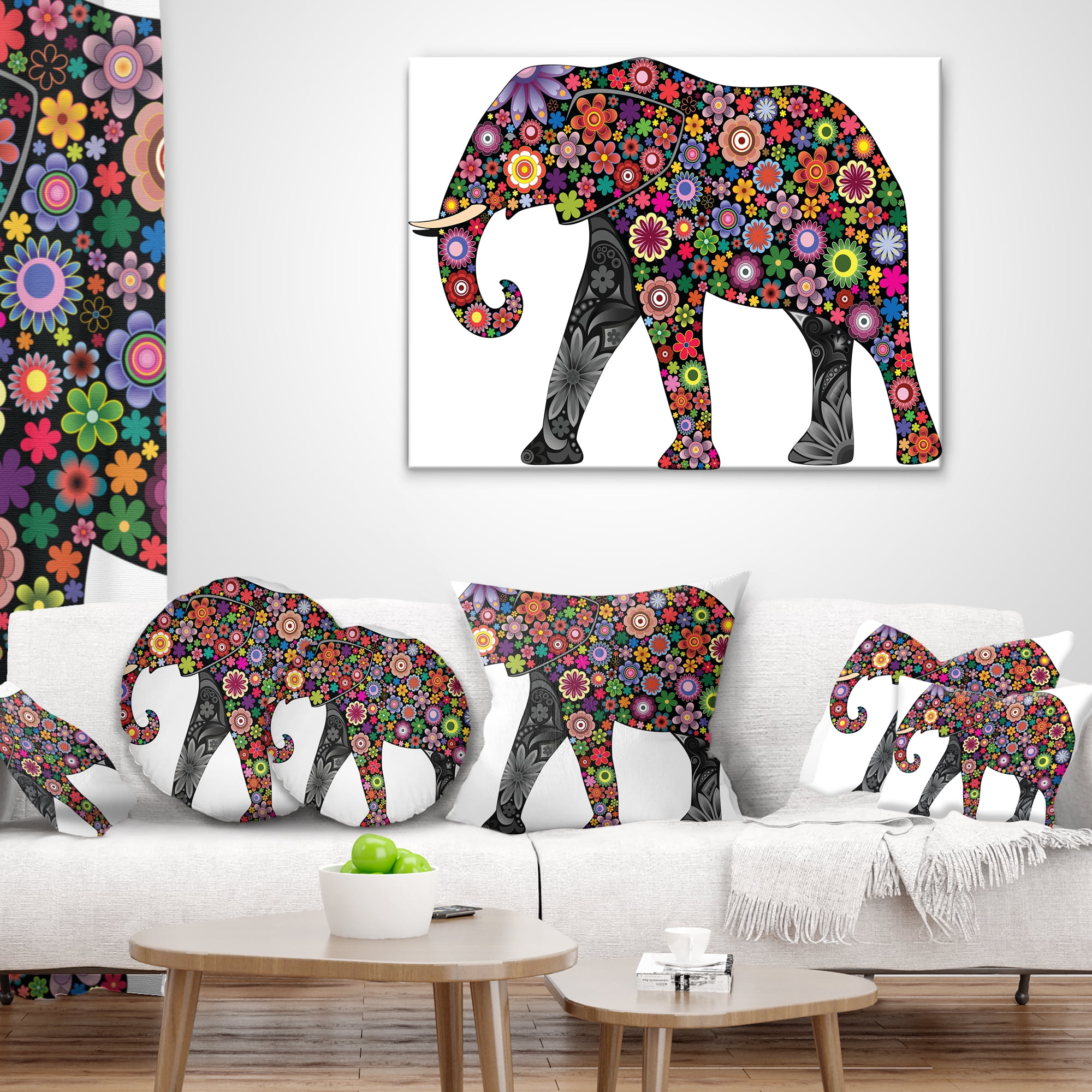 Designart Cheerful Elephant - Animal Throw Pillow - 12x20