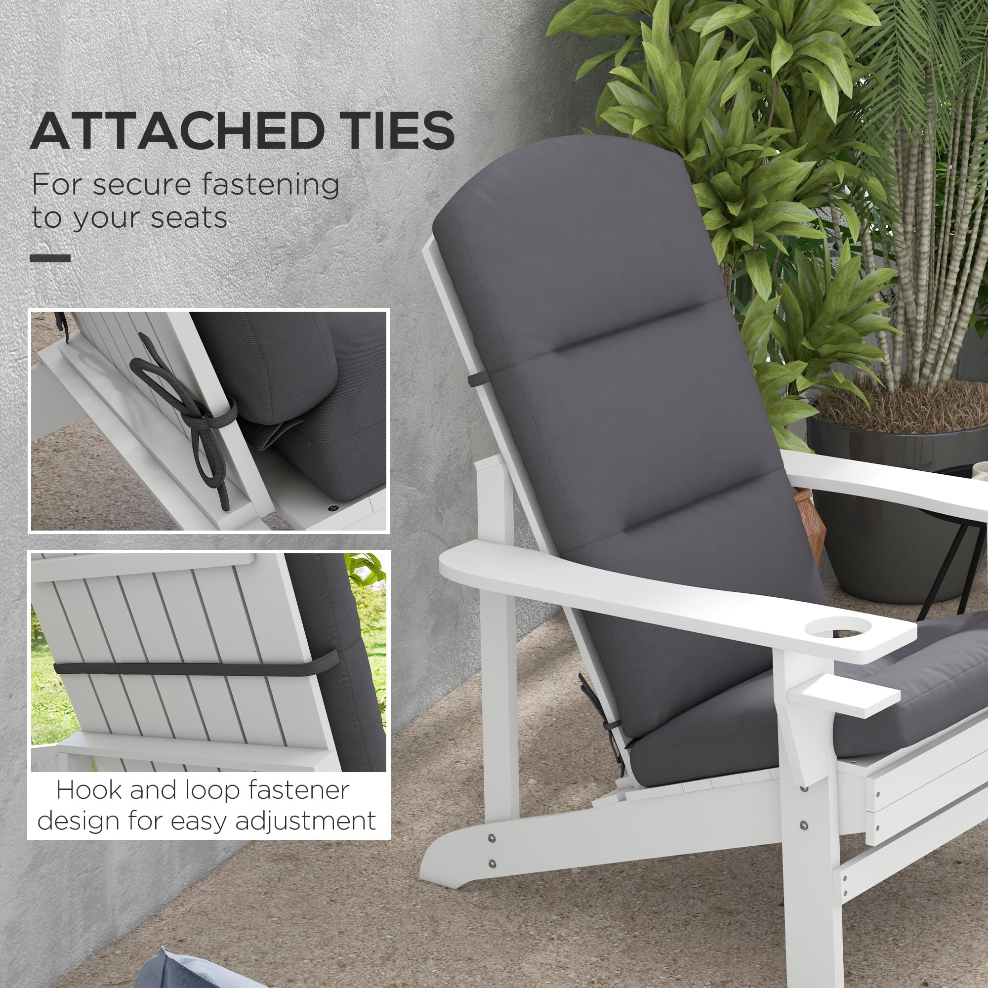 Outsunny Outdoor Adirondack Chair Cushions with Back Ties, Gray