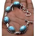 thumbnail image 2 of Blue Jade Gemstone 925 Sterling Silver Handmade Jewelry Bracelet Size-7-8", 2 of 2