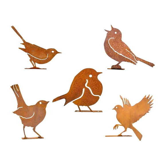 colaxi 5 Pieces Iron Bird Decoration Bird Silhouette Ornaments Lifelike Metal Gardening Ornaments Rust Iron Birds for Fences B
